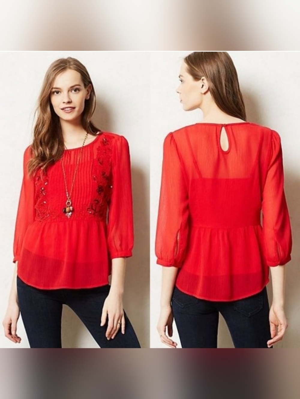 Anthropologie Maeve Peplum Sequin Helene Top Blouse 2 NEW NWOT Red Lightweight